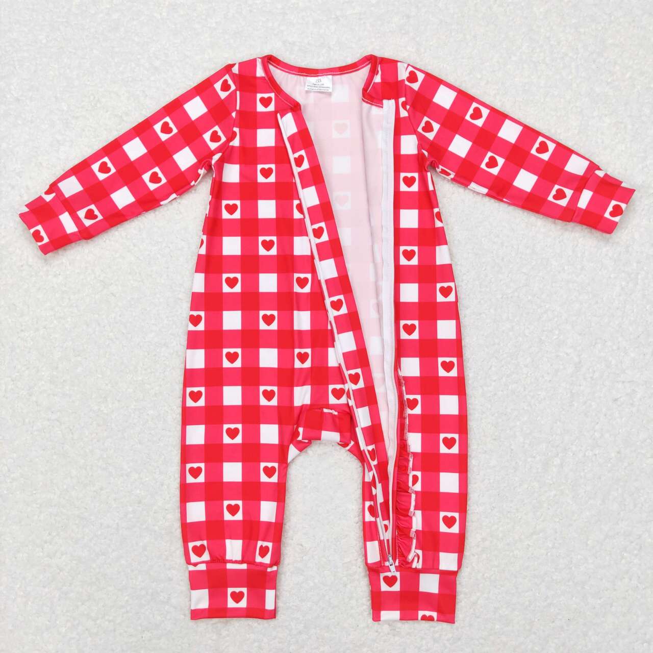 LR0832 Valentine Love Red Zipper Girls Long Sleeve Romper