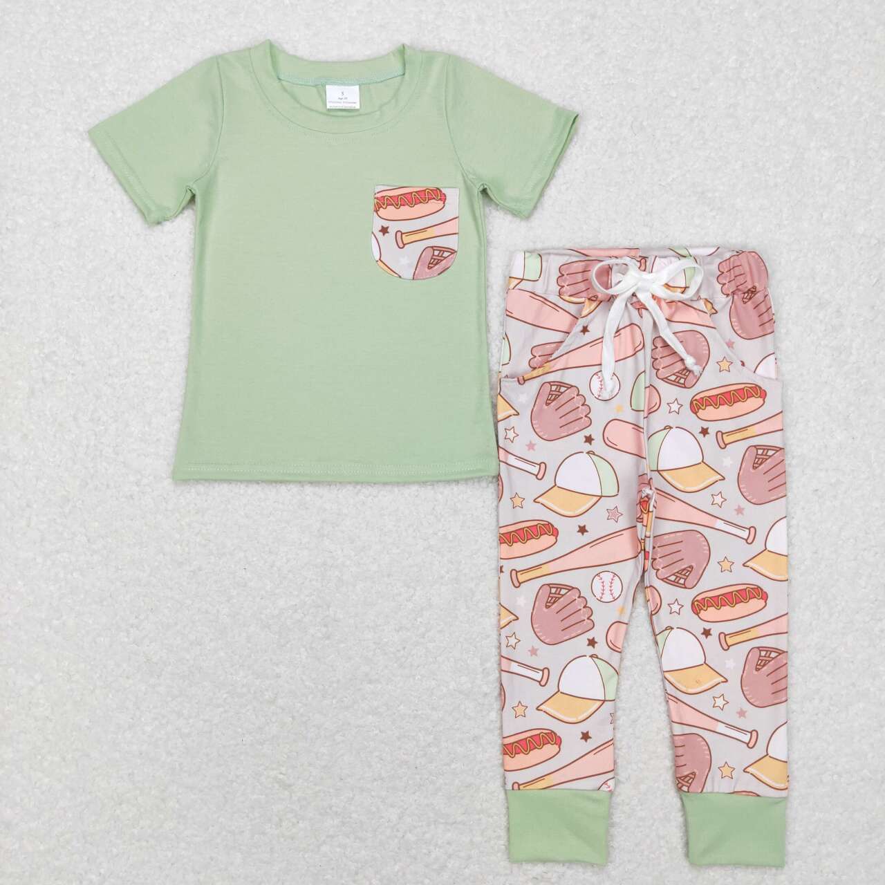 BSPO0166 Green softball Boys Short Sleeve Pants Outfits