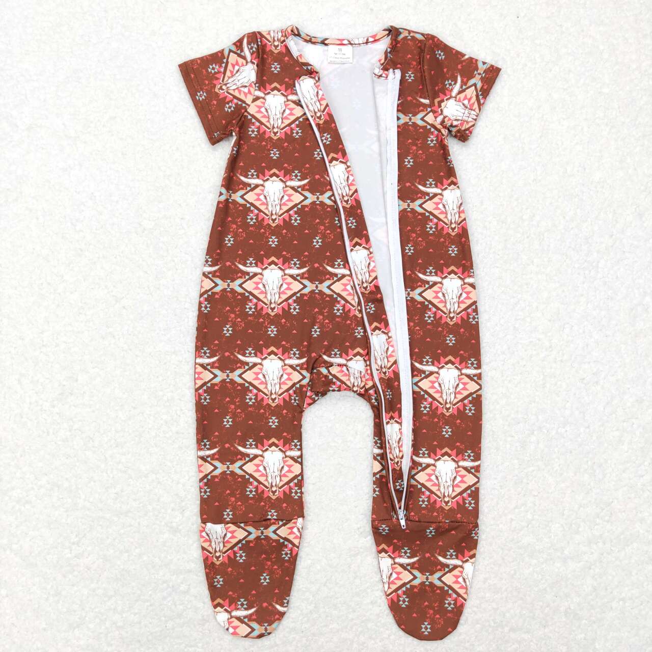 promotion RTS SR0199 Brown western Zipper Girls Short Sleeve Romper