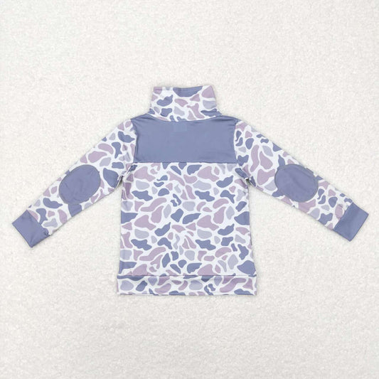 BT0467 Blue leopard Camo Boys Long Sleeve Top Collar Polo Pullover T-Shirts