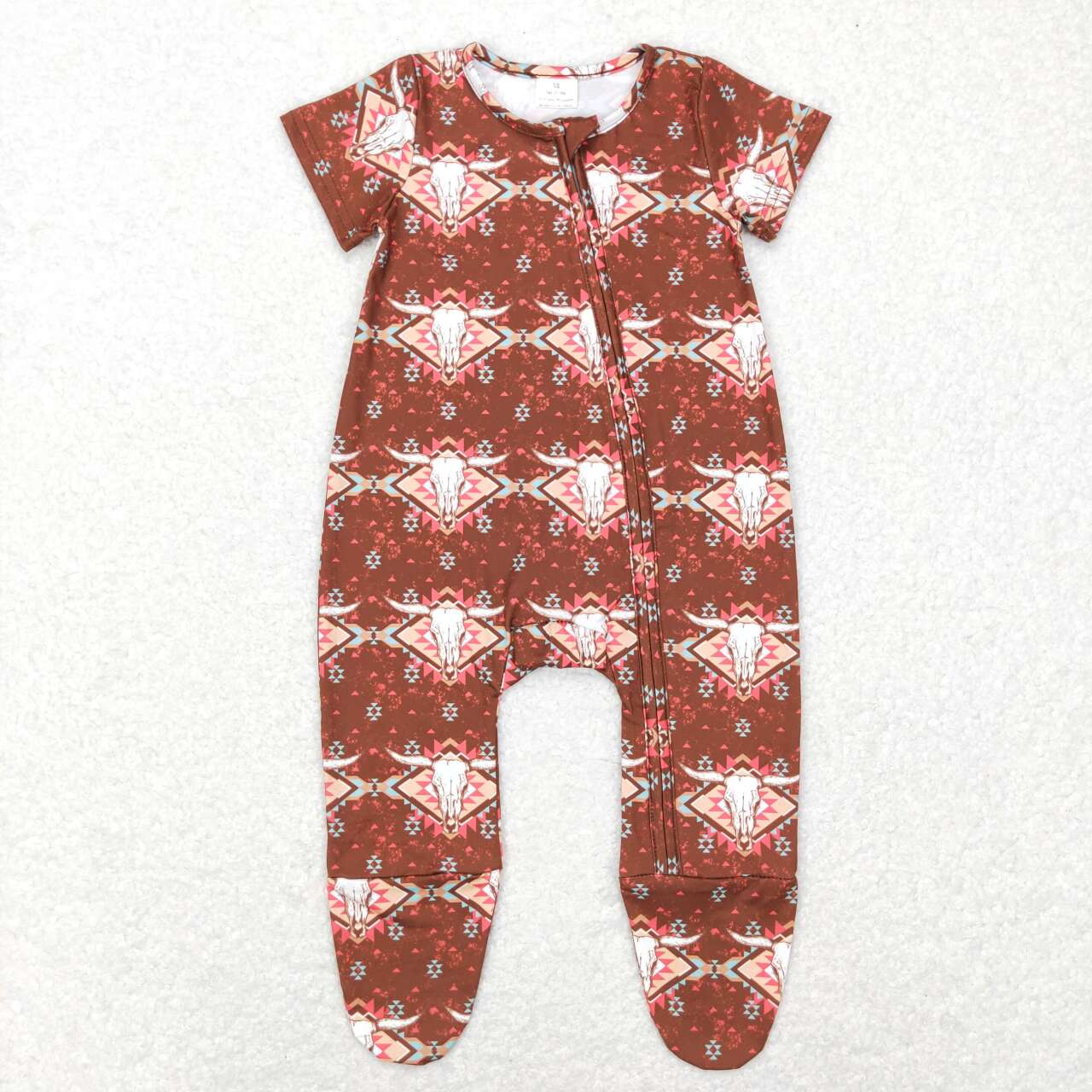 promotion RTS SR0199 Brown western Zipper Girls Short Sleeve Romper