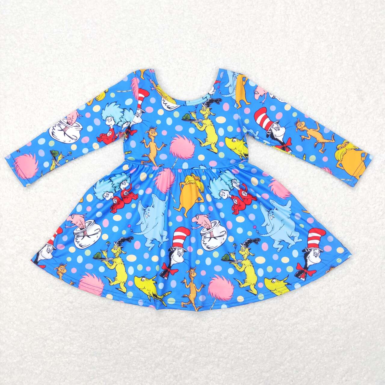 GLD0458 Christmas Blue Dr Cartoon Girls Long Sleeve Dresses