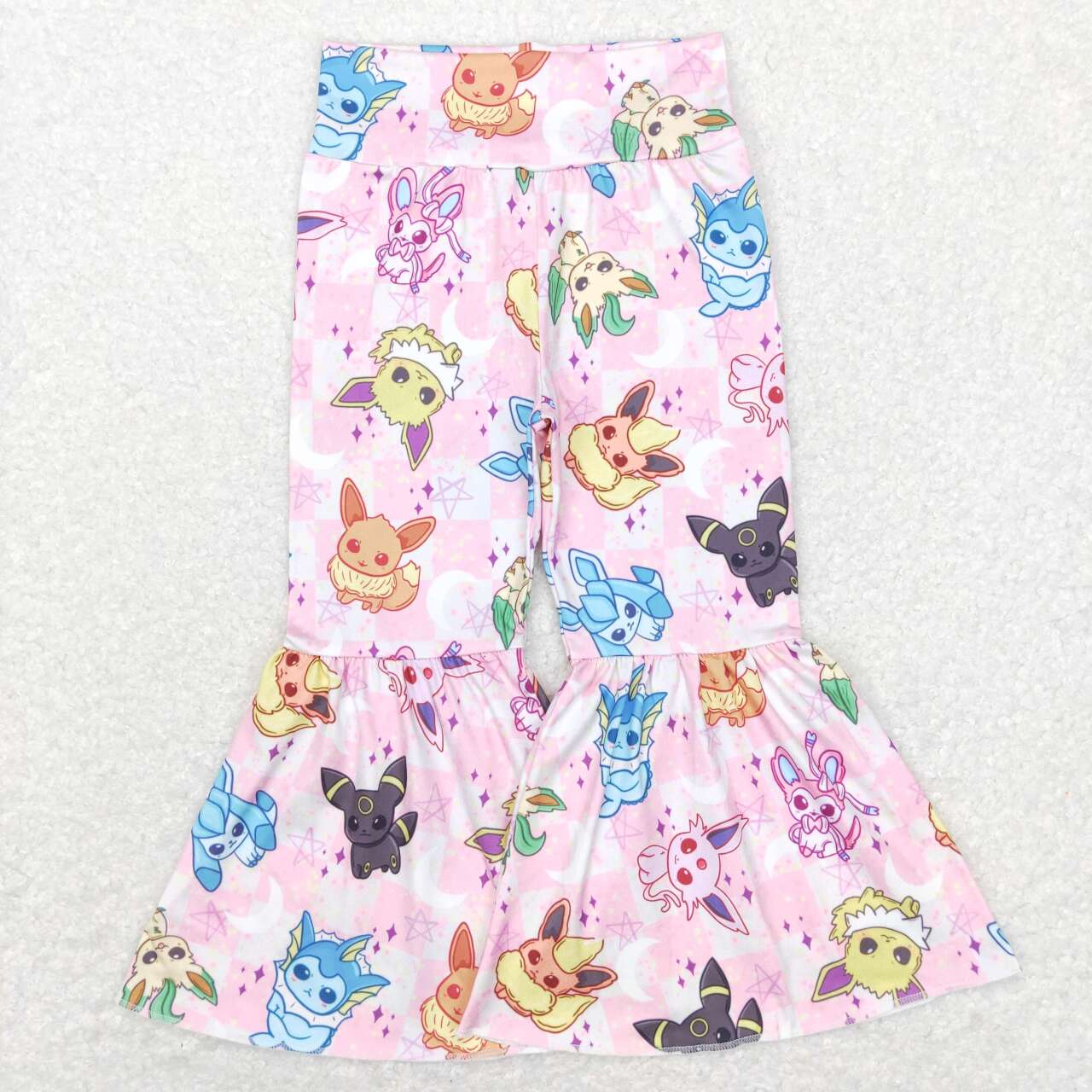 P0384 Pink Blue Cartoon Girls Legging Long Pants Bell Bottom