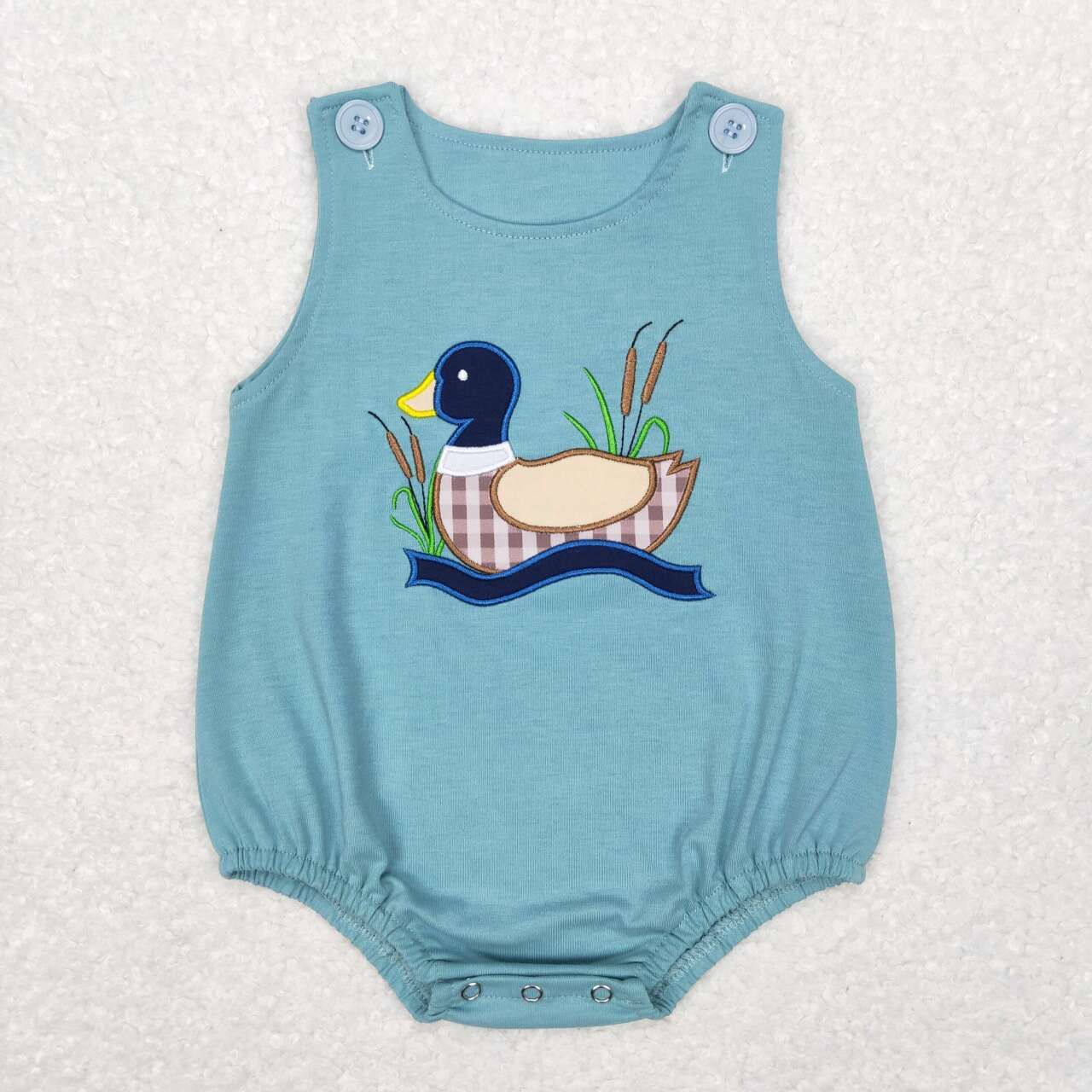 SR0590 Blue Duck Embroidery Girls Short Sleeve Romper