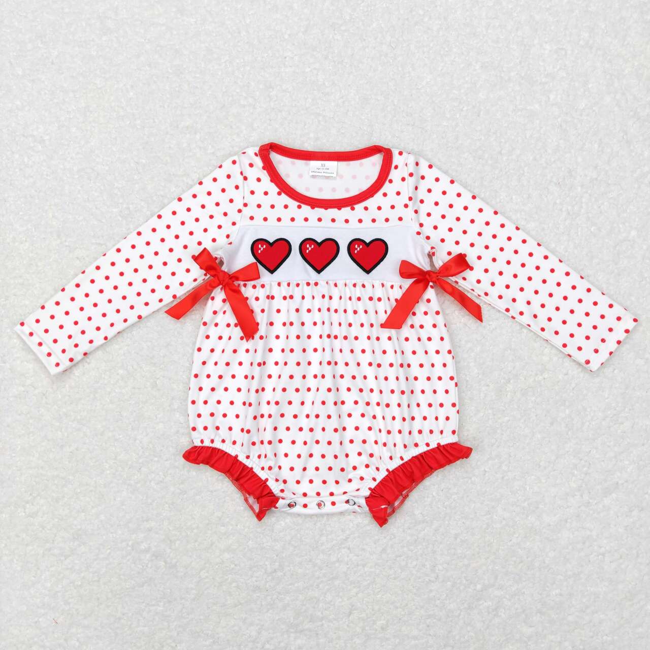 LR0835 Valentine Love Red Embroidery Girls Long Sleeve Romper