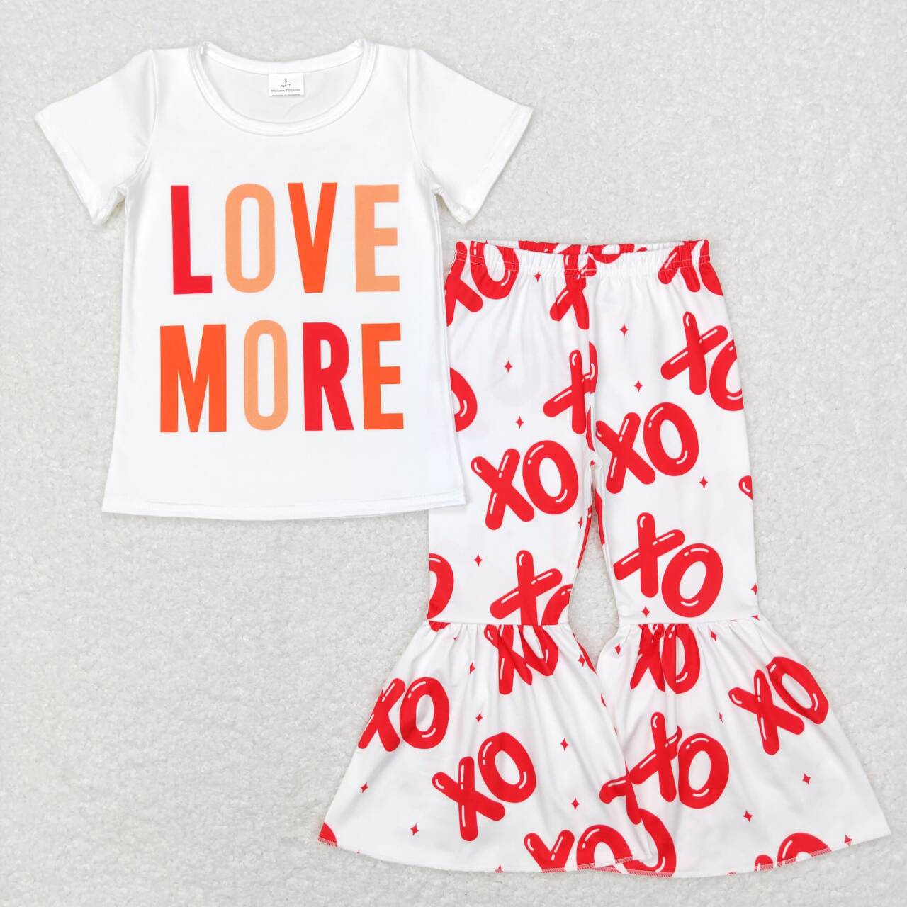 GSPO1122 Valentine Love Red More Girls Short Sleeve Bell Bottom Pants Outfits
