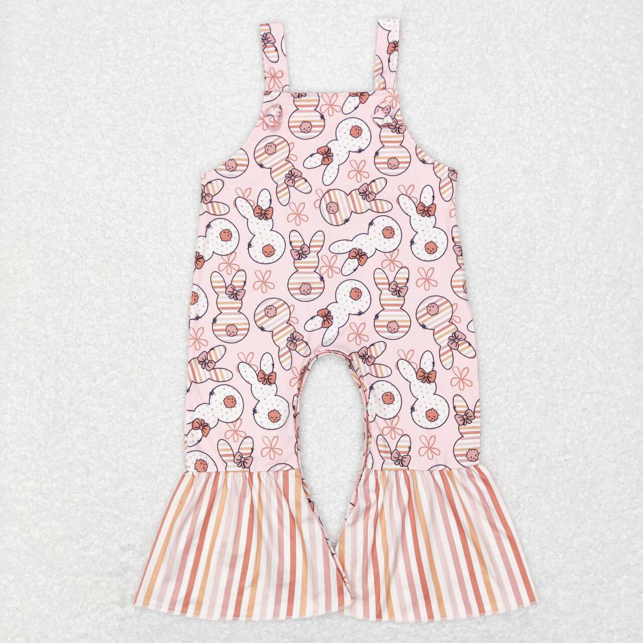 SR0577 Easter Pink Rabbit Girls Short Sleeve Jumpsuit Overall Pants