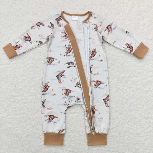 LR0816 Brown Duck Zipper Girls Long Sleeve Romper