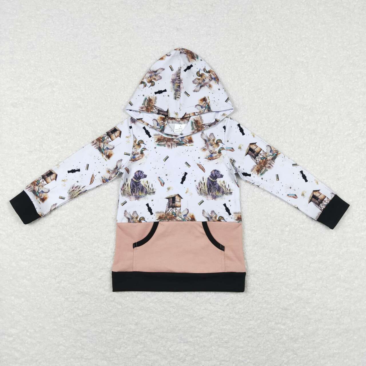 BT0481 Black Dog Duck Boys Long Sleeve Hoodies Top