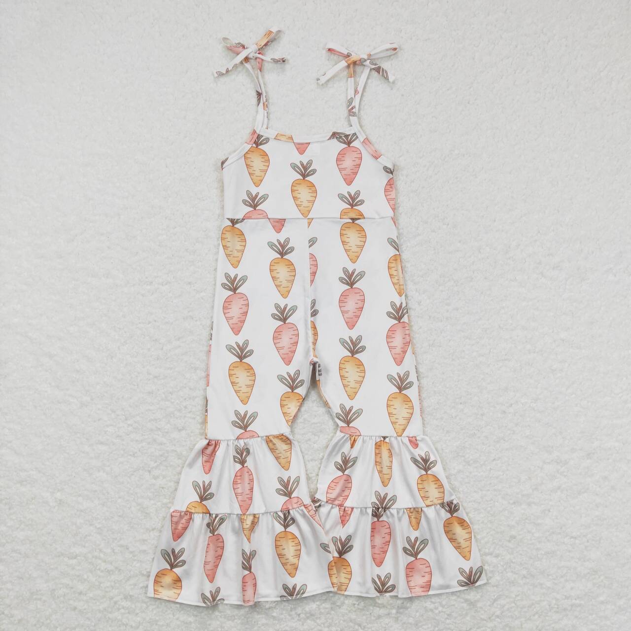 SR0538 Easter Pink Rabbit Carrot Girls Short Sleeve Jumpsuit Overall Pants