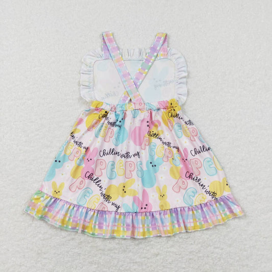 GSD0551 Easter Rabbit Pink Cross Peeps Girls Flutter Sleeve Dresses