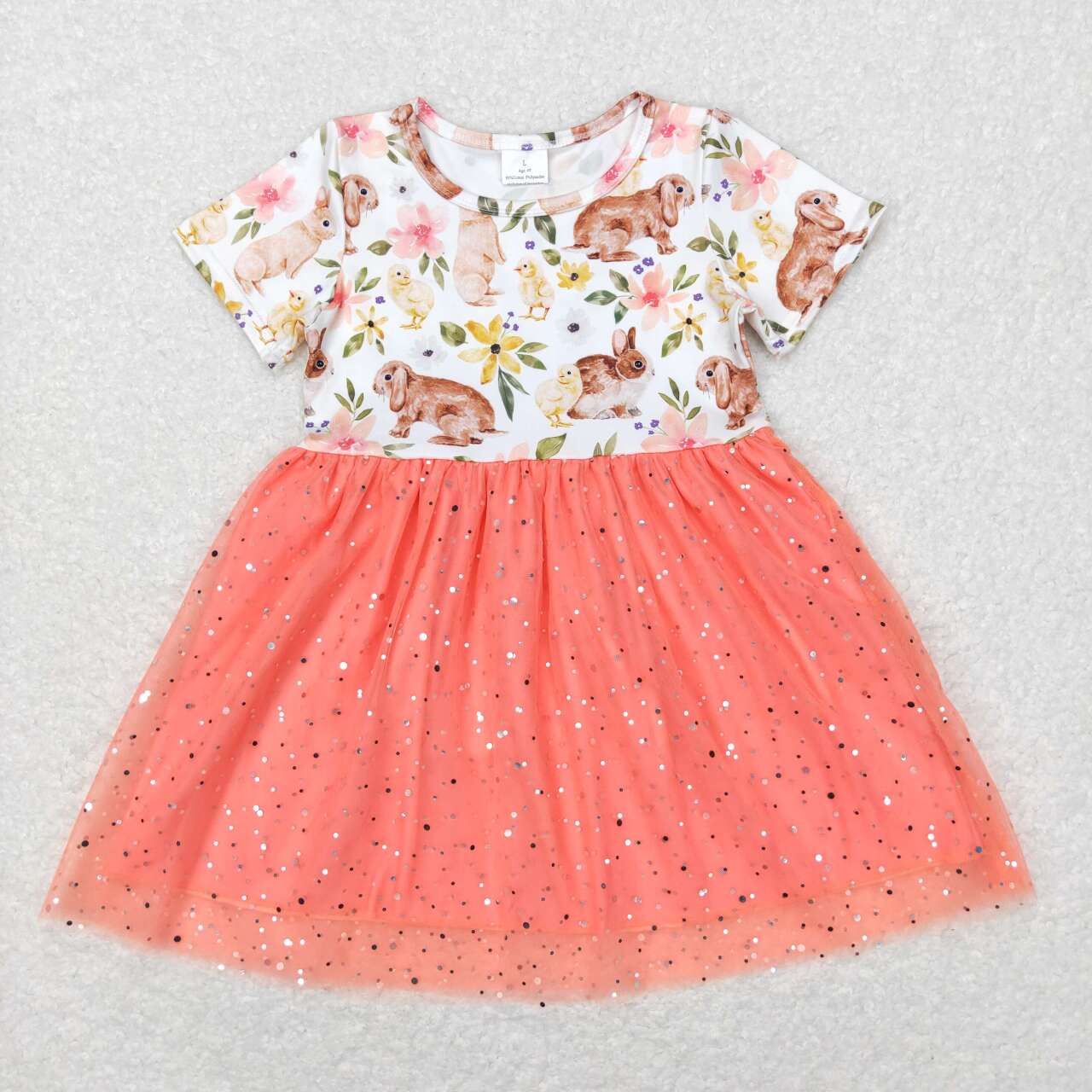 GSD0605 Easter Rabbit Pink Tulle Tutu Girls Short Sleeve Dresses