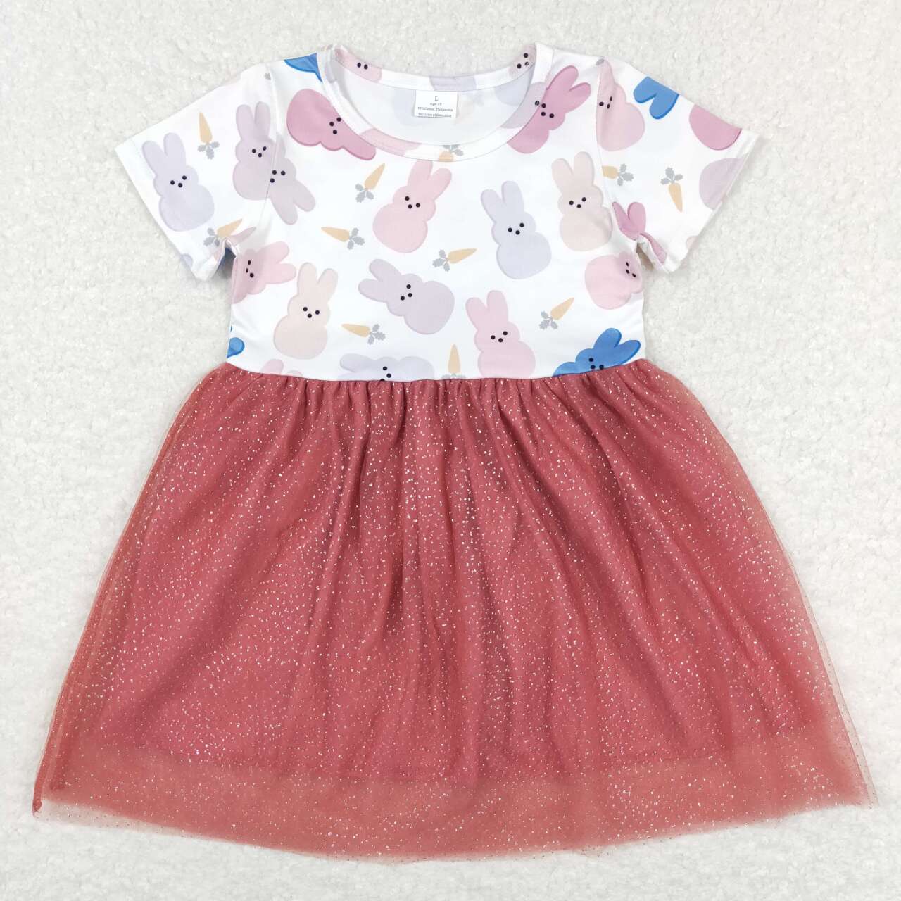 GSD0604 Easter Rabbit Pink Tulle Tutu Girls Short Sleeve Dresses