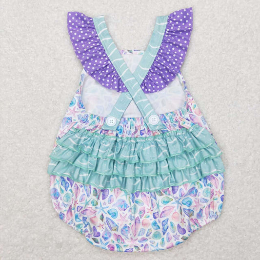 SR0735 Blue Purple Sea Girls Short Sleeve Romper