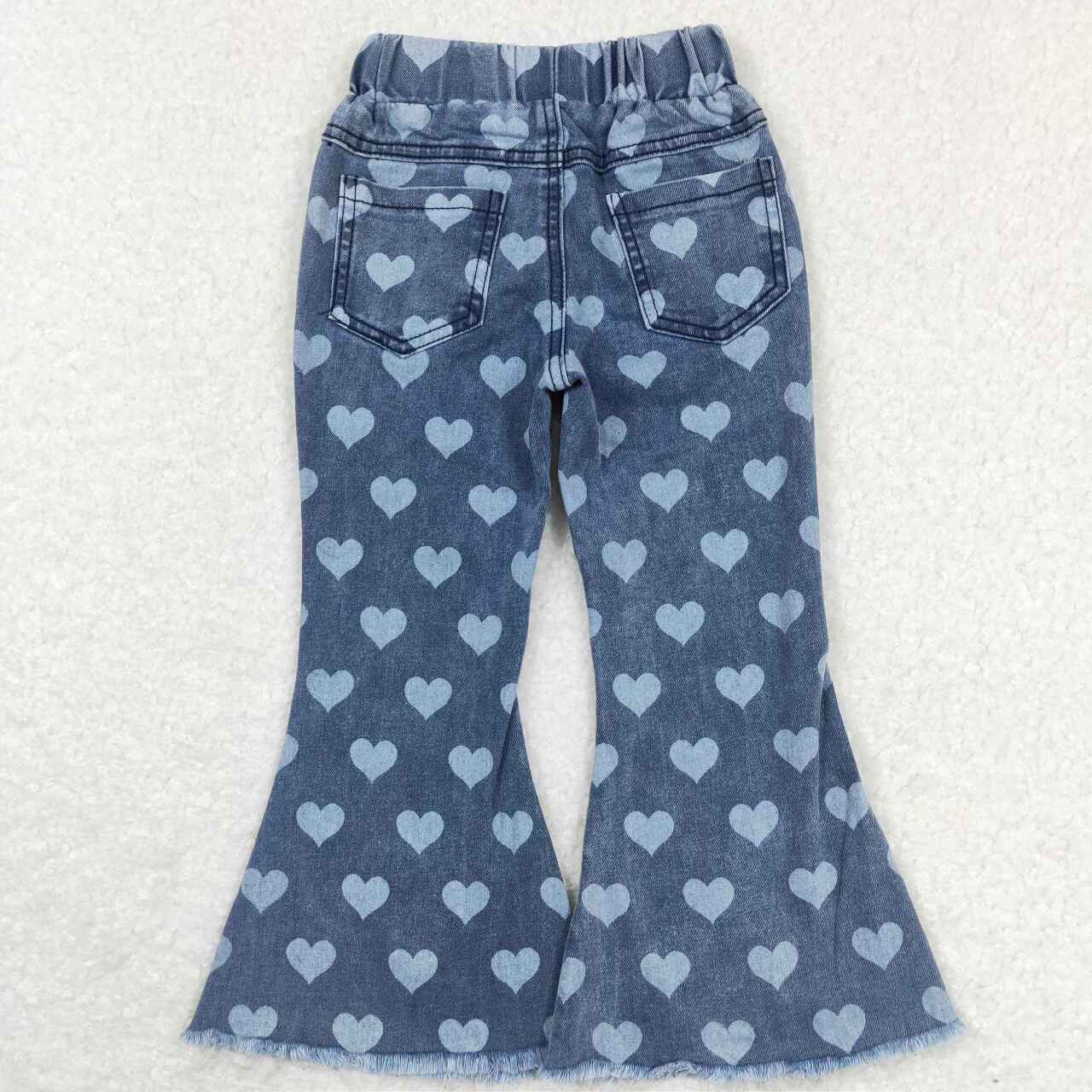 P0333 Love Valentine Blue Girls Bell Bottom Denim Jeans