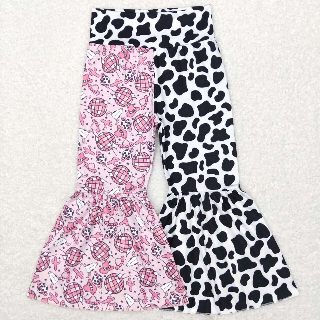 P0369 Cow print western pink Girls Long Pants