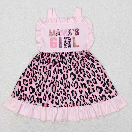 GSD0555 mama's girl Leopard Pink Cross Girls Flutter Sleeve Dresses
