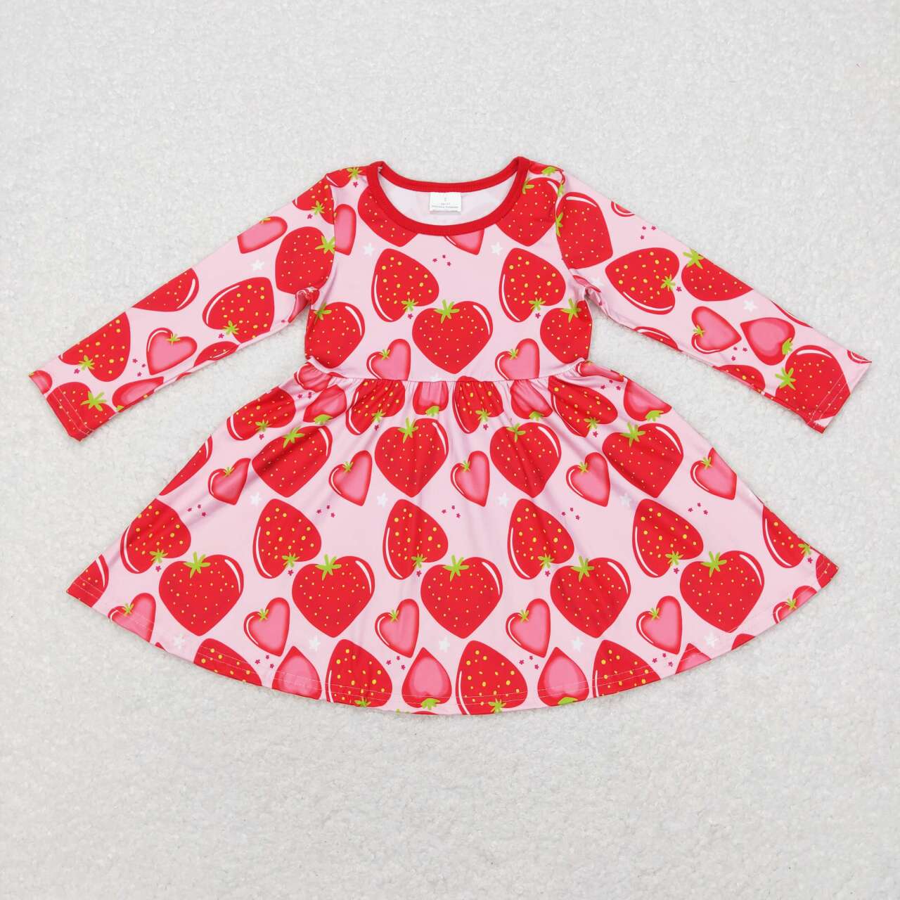 GLD0469 Valentine Pink Love Strawberry Girls Long Sleeve Dresses