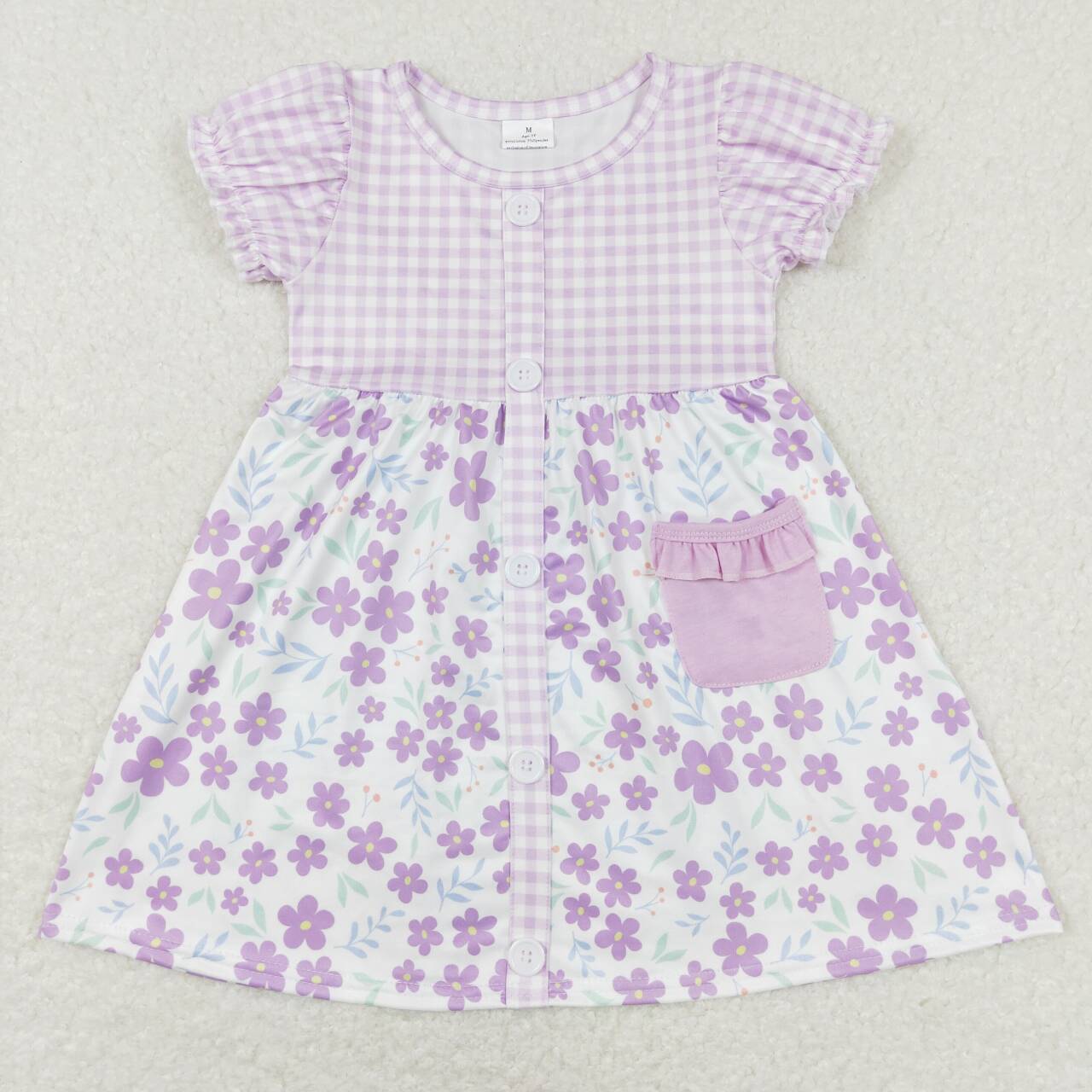 GSD0577 Purple Floral Pocket Girls Flutter Sleeve Dresses