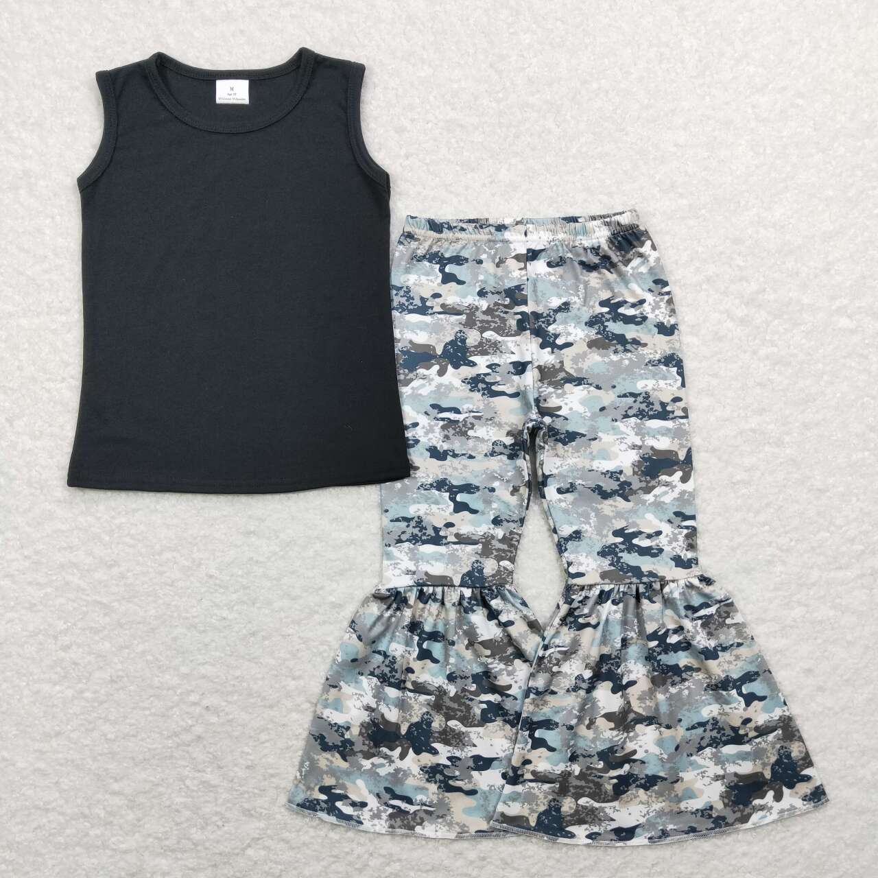 GSPO1167 GT0419 Black P0390 Green Camo 2Pcs Girls Short Sleeve Pants Outfits