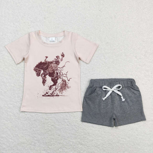 SS013 rodeo Western Grey Boys Short Sleeve Shorts Outfits