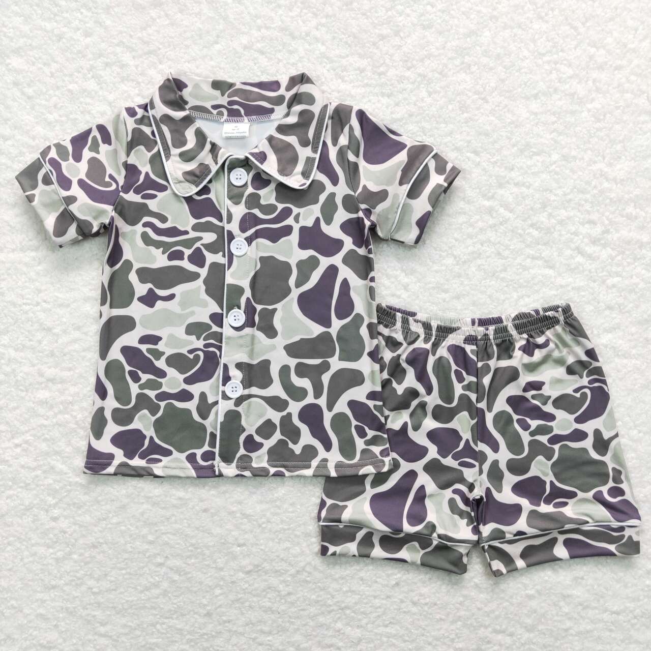 BSSO0332 Brown Camo Collar Boys Short Sleeve Shorts Outfits Pajamas