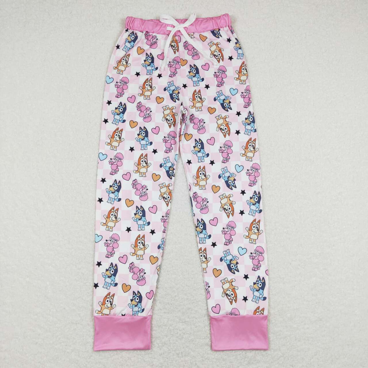 P0393 Adult Valentine Love Pink blue dog cartoon Girls Bell Pants