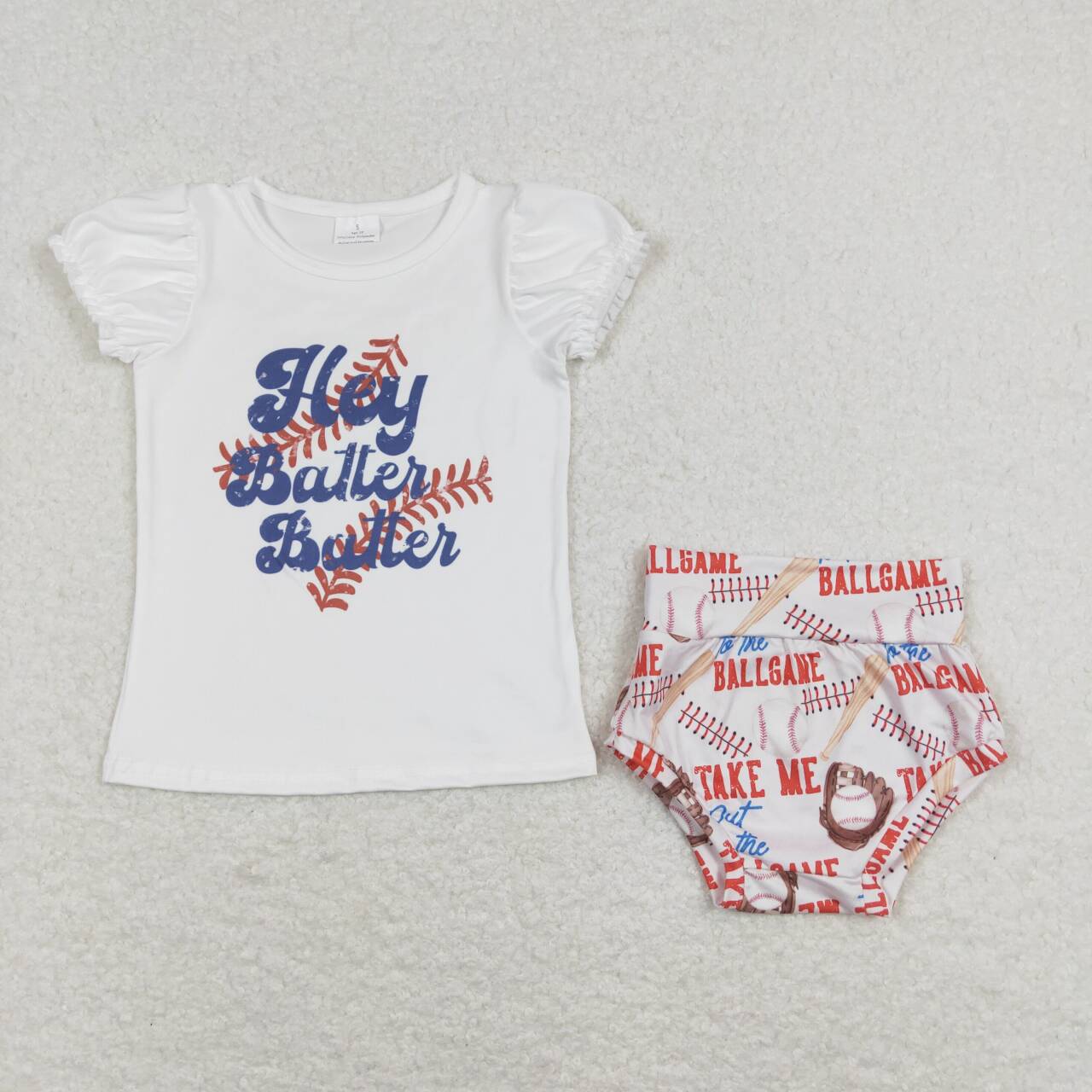 GBO0218 Ballgame hey baller red blue softball Girls Short Sleeve Bummies Outfits