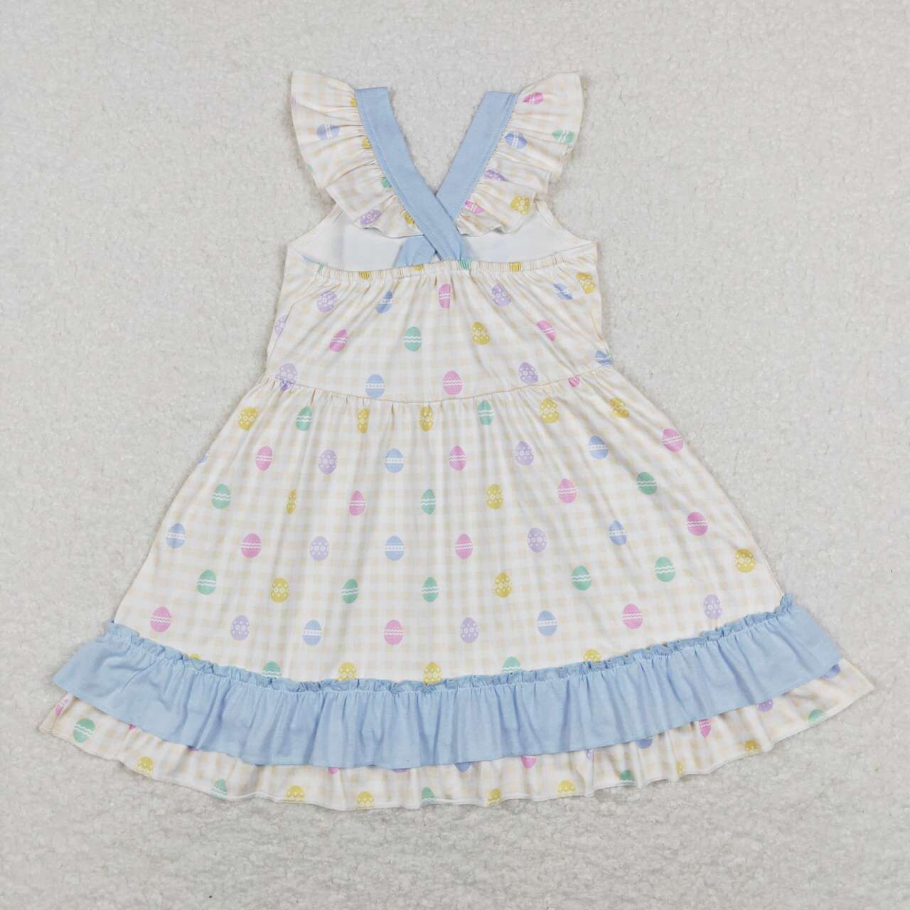 GSD0582 Easter Blue Egg Rabbit Bow Girls Flutter Sleeve Dresses