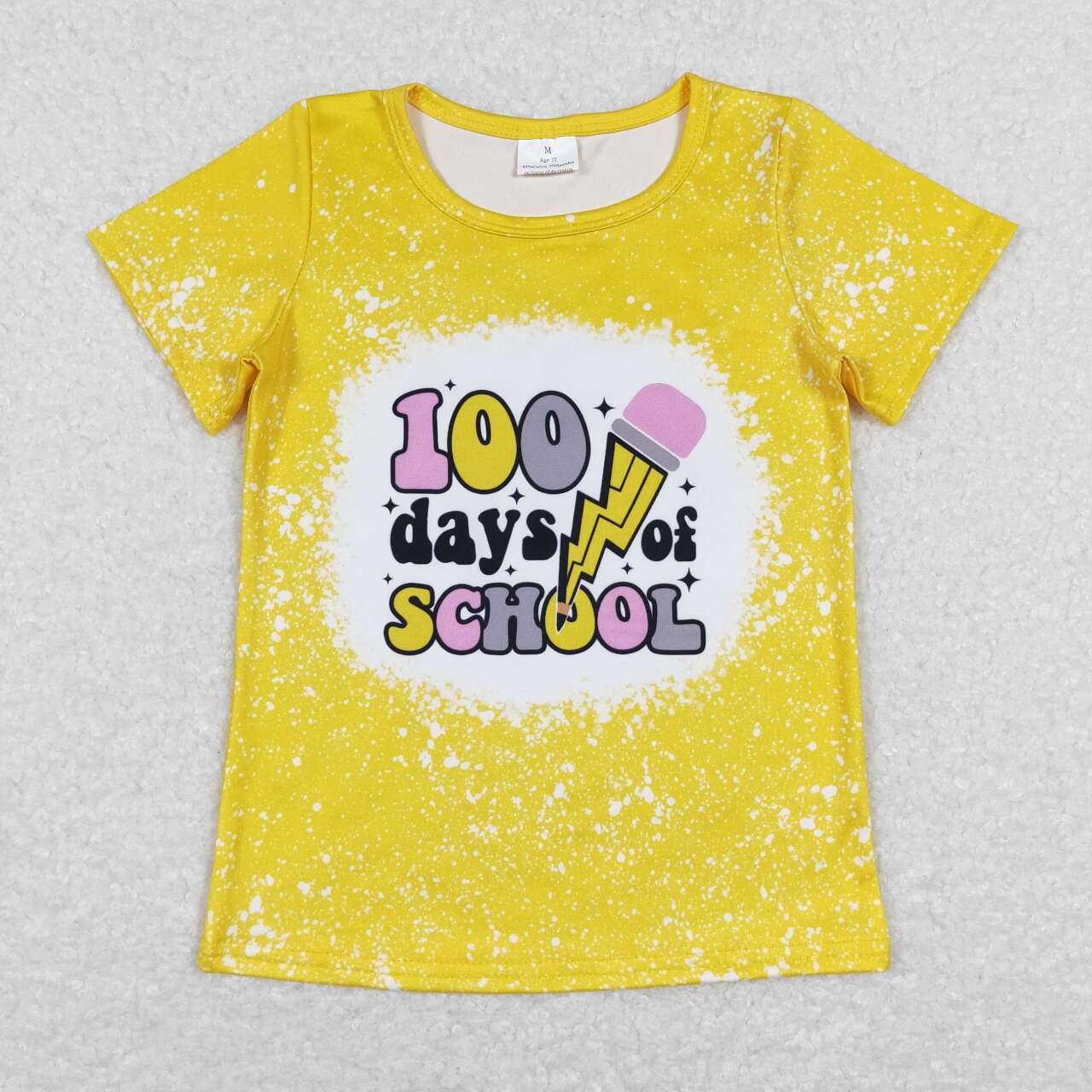 GT0387 Yellow 100 days of school Girls Short Sleeve Top T-shirts
