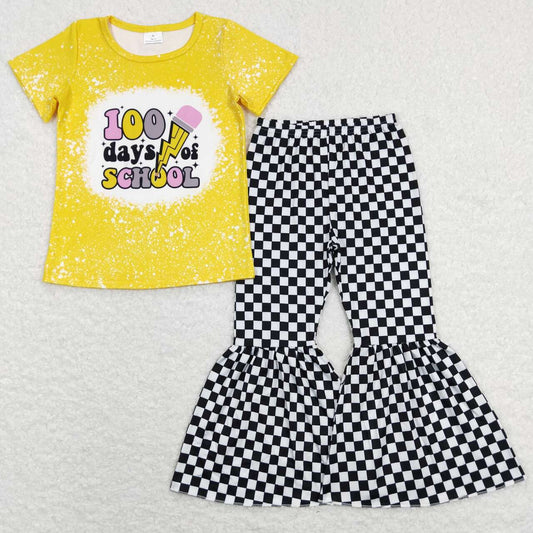 GT0387 100 days of school yellow Top 2Pcs Girls Short Sleeve Pants Outfits