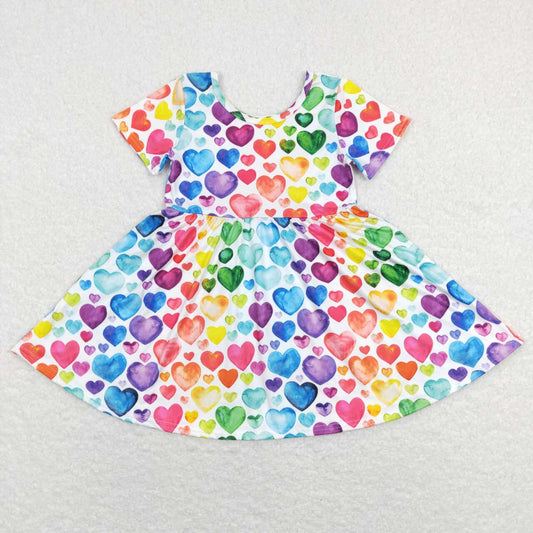 C7-16 Valentines' Day Love Heart Print Girls Short Sleeve Dresses