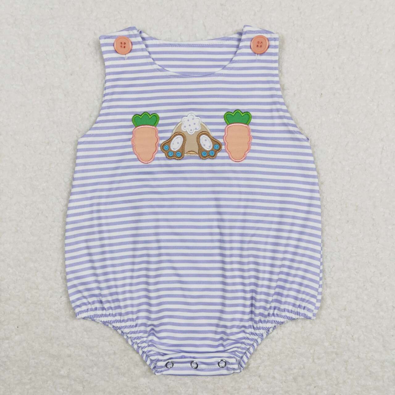 SR0534 Easter Purple orange carrot Rabbit Embroidery Girls Short Sleeve Romper