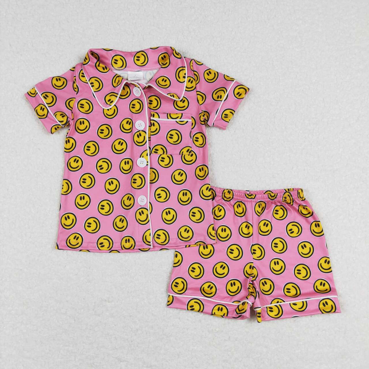 GSSO0380 Pink Smile Collar Girls Short Sleeve Shorts Outfits Pajamas