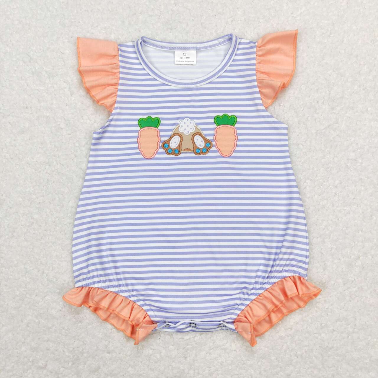 SR0533 Easter Rabbit Carrot Purple Orange Embroidery Girls Short Sleeve Romper