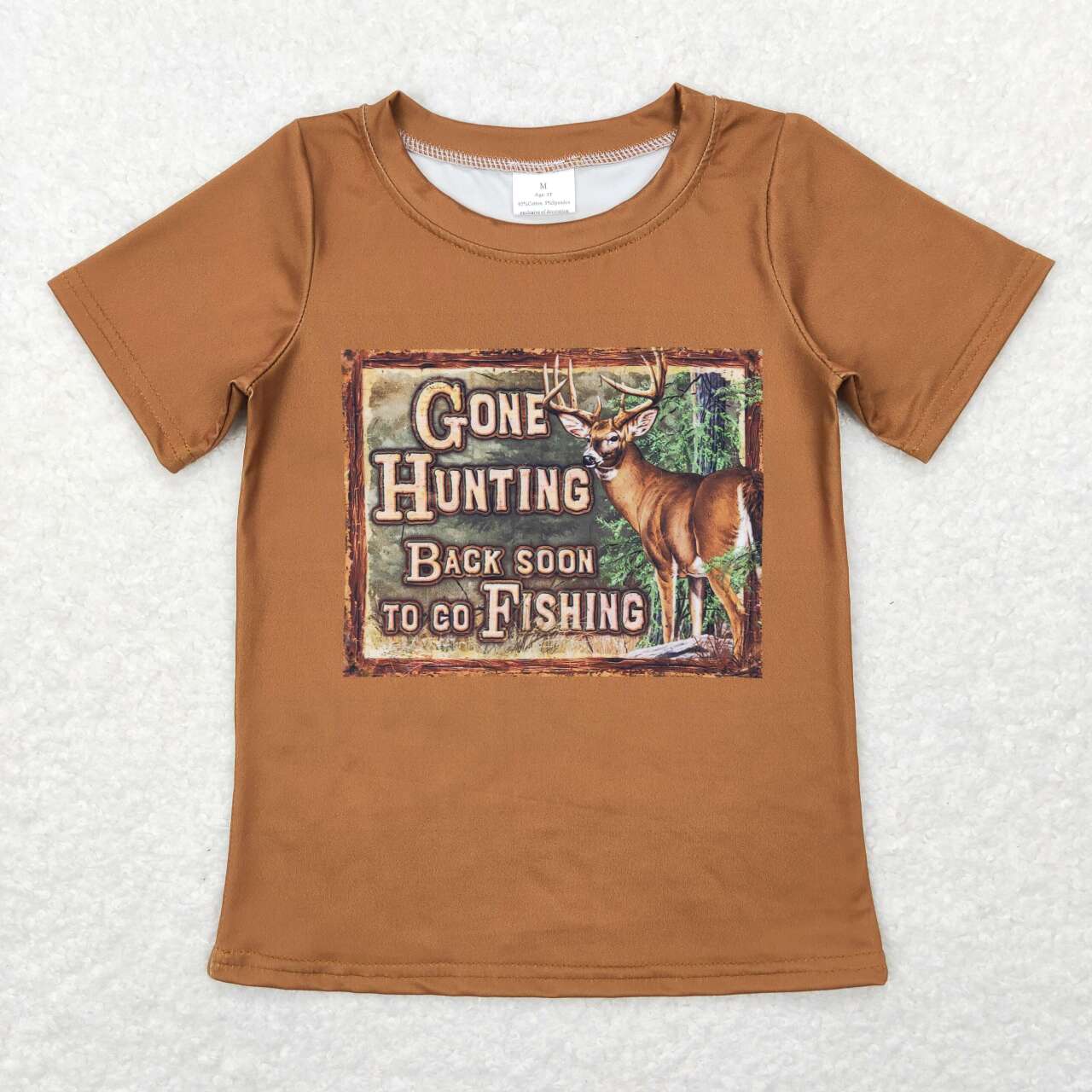 BT0424 Brown Hunting Deer Boys Short Sleeve Top T-shirts