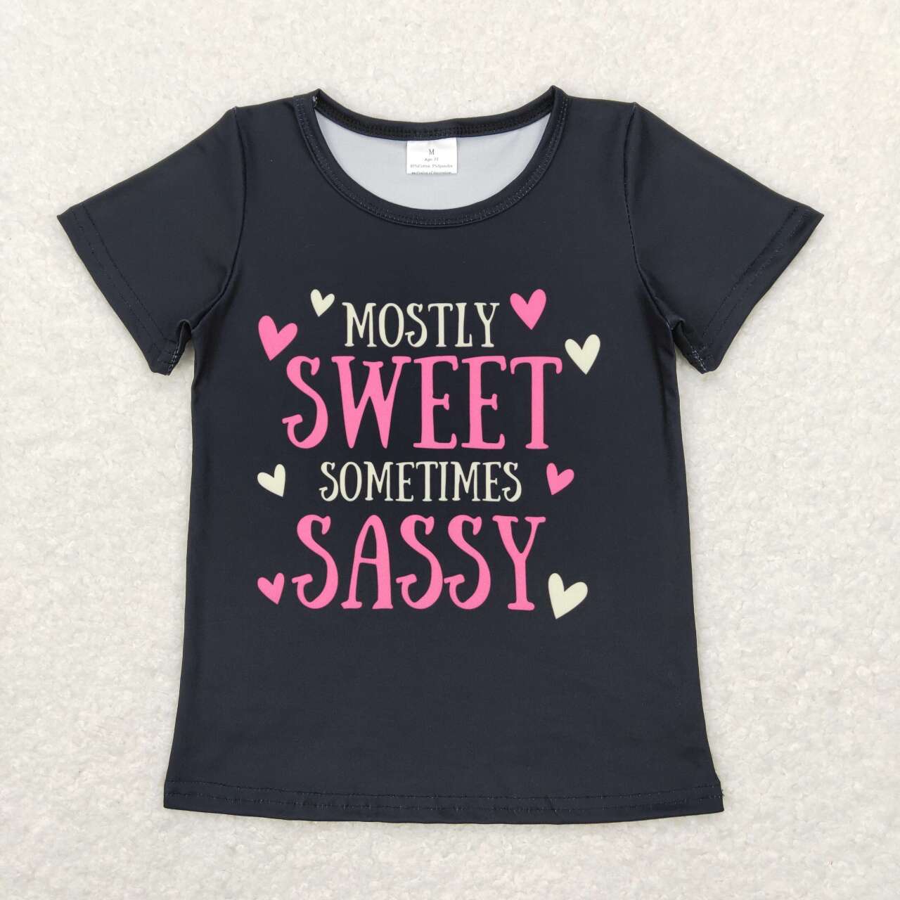 GT0422 Black Pink Sweet Sassy Girls Short Sleeve Top T-shirts