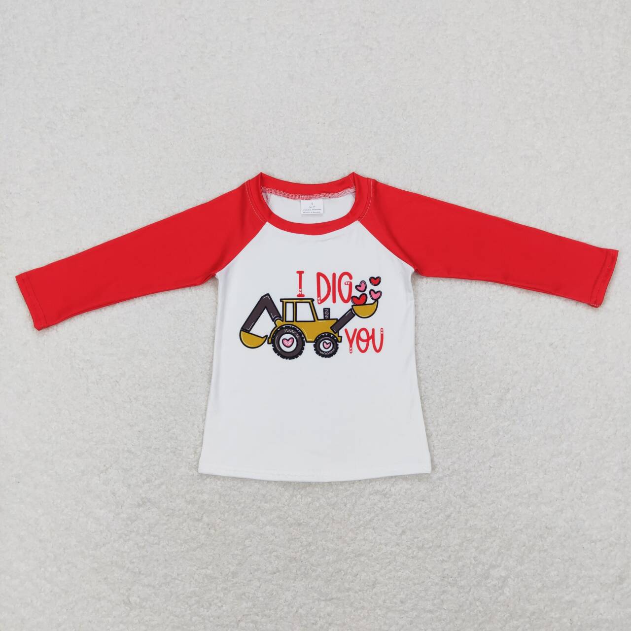 BT0523 Valentine love Dig You Red Truck Boys Long Sleeve Top T-shirts