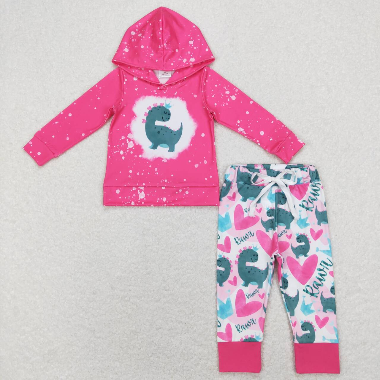 GLP1107 Valentine Pink Dinosaur Love Girls Long Sleeve Hoodies Outfits