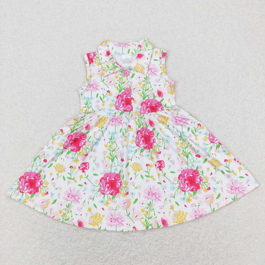 GSD0546 Pink Floral Girls Short Sleeve Dresses