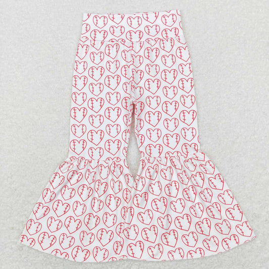 P0404 Valentine Love Softball Pink   Girls Legging Long Pants Bell Bottom