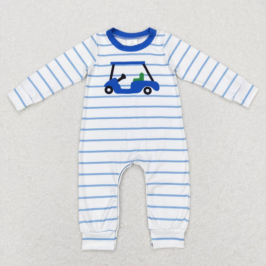 LR0848 Blue Golf Embroidery Girls Long Sleeve Romper