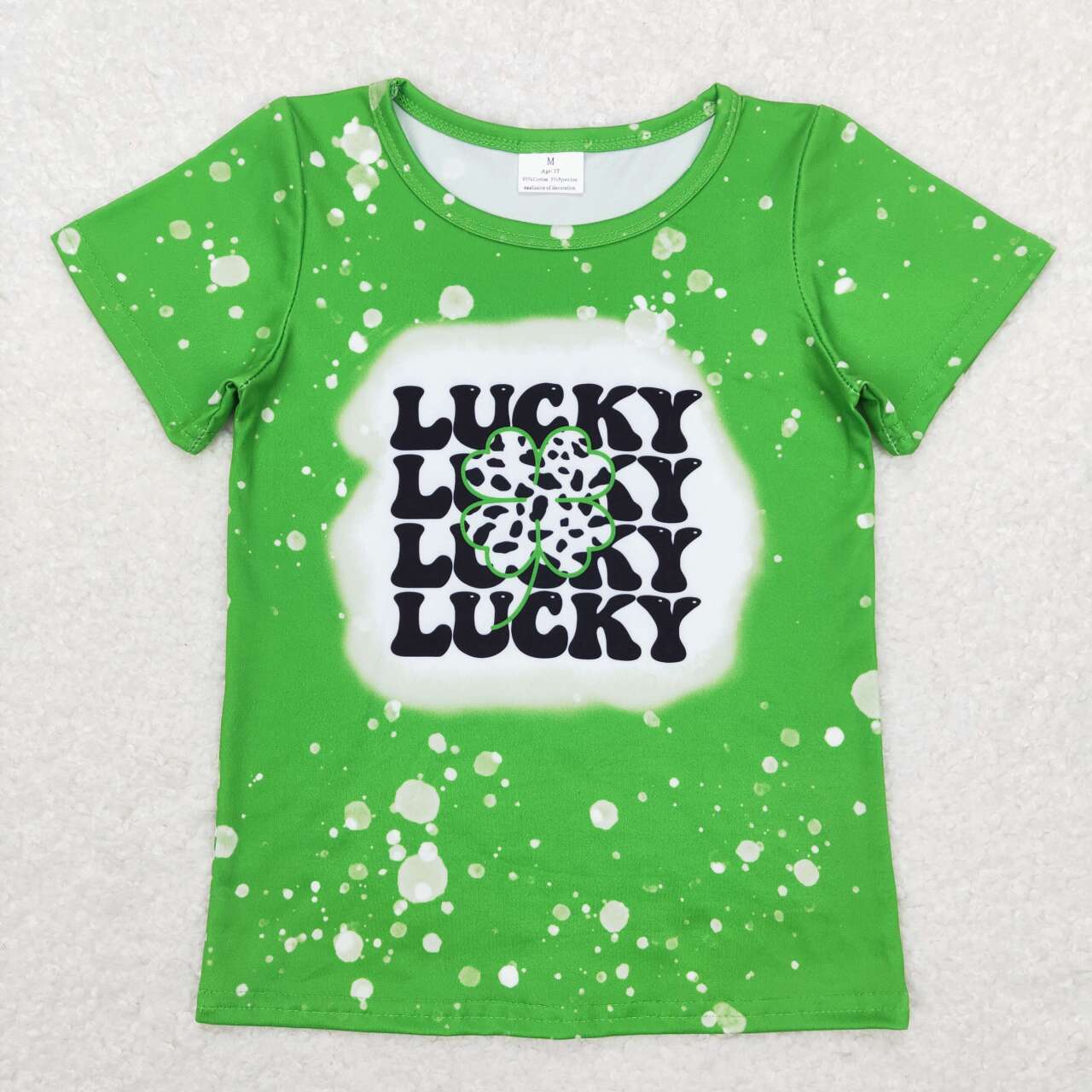 GT0420 St. Patrick Clover Green Lucky Girls Short Sleeve Top T-shirts