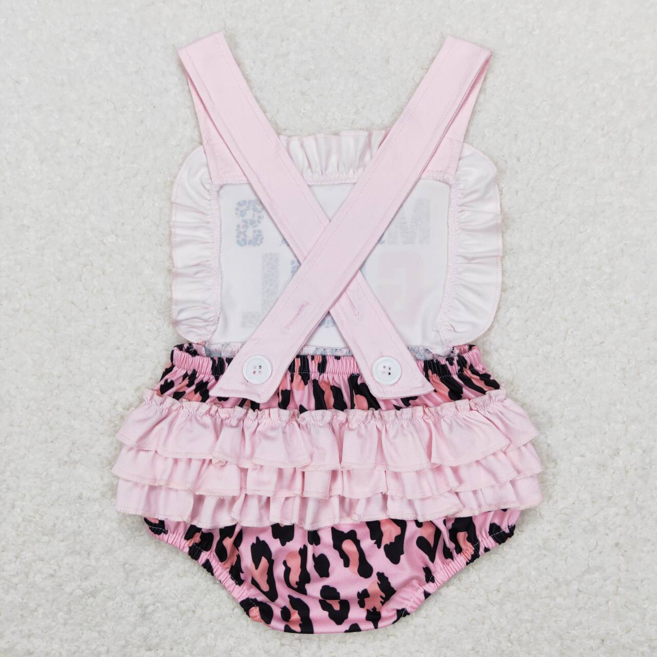 SR0596 Pink mama's girl leopard Girls Short Sleeve Romper