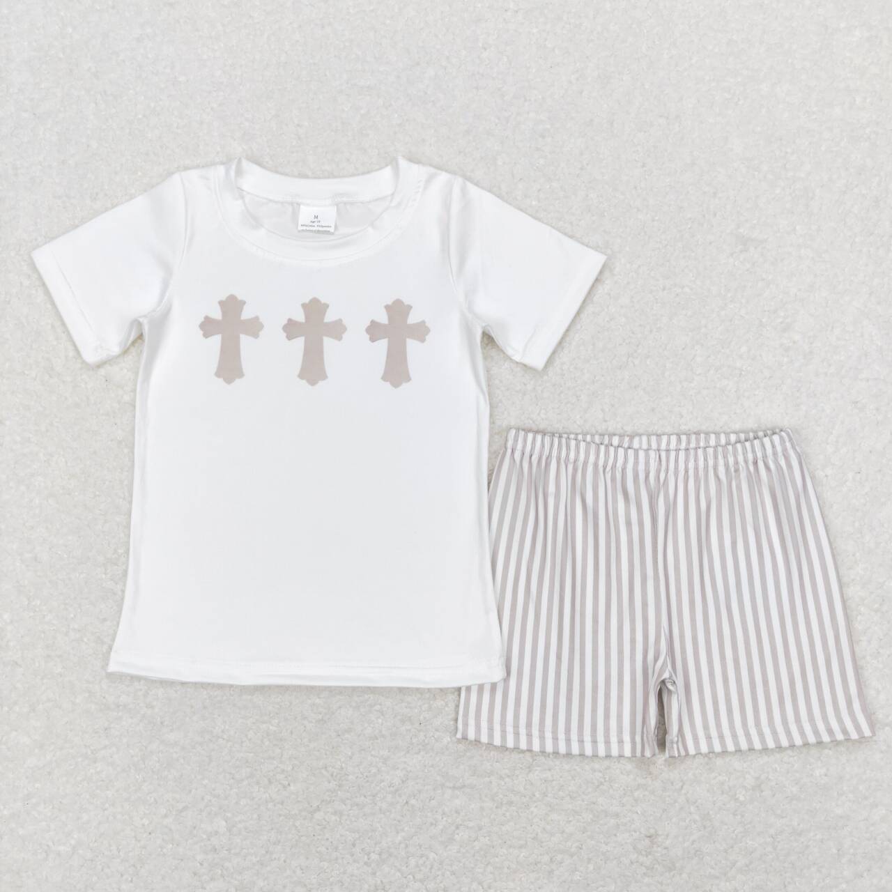 BSSO0354 Easter Cross Grey Boys Short Sleeve Shorts Outfits