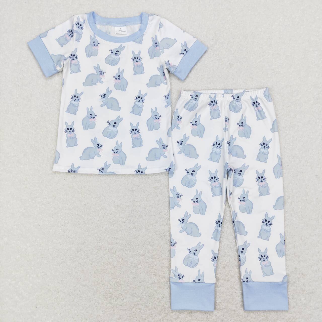 BSPO0237 Easter Rabbit Blue Boys Short Sleeve Bell Bottom Pants Outfits Pajamas