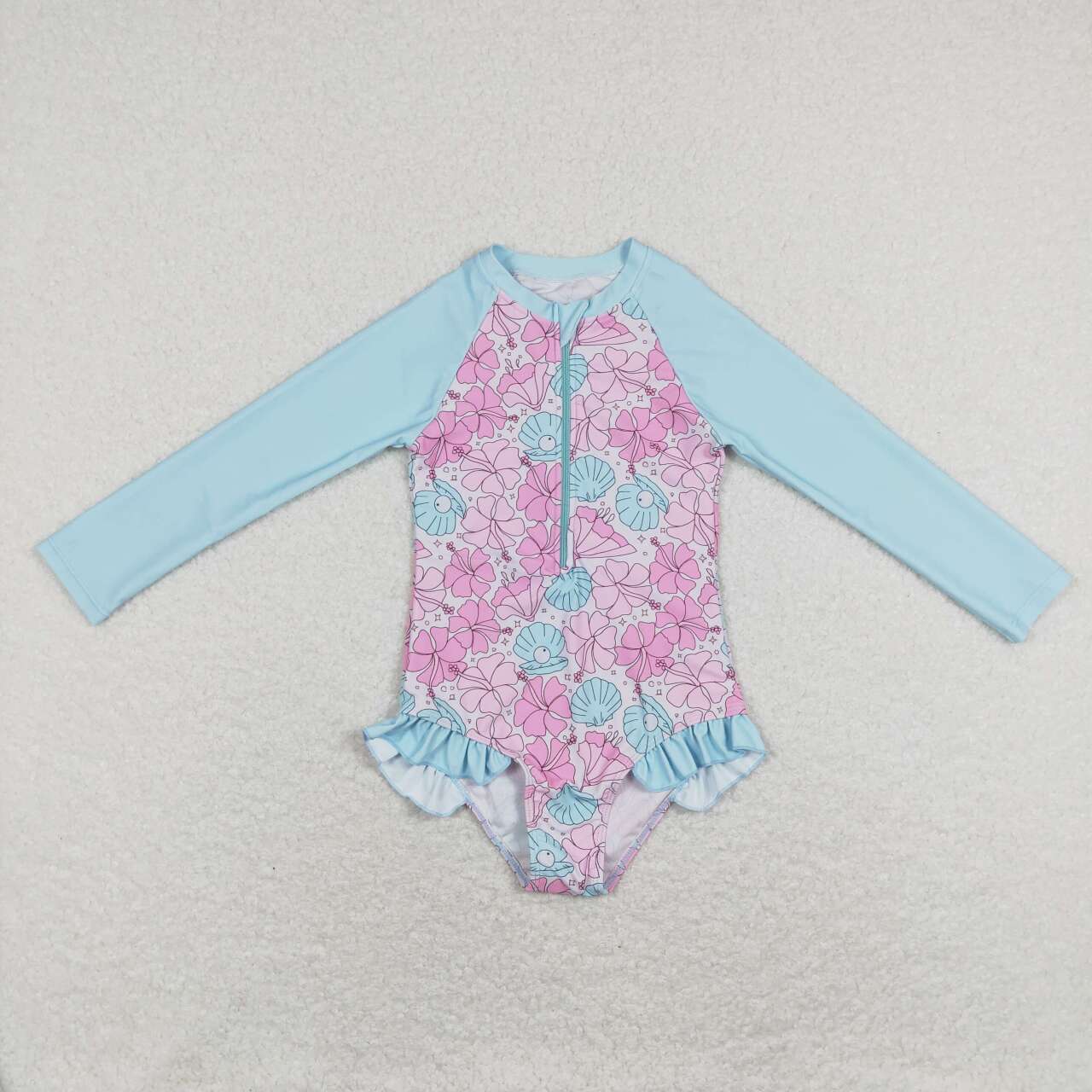 S0182 Blue Purple Floral Girls Swimming Bathing Suits Swimsuits