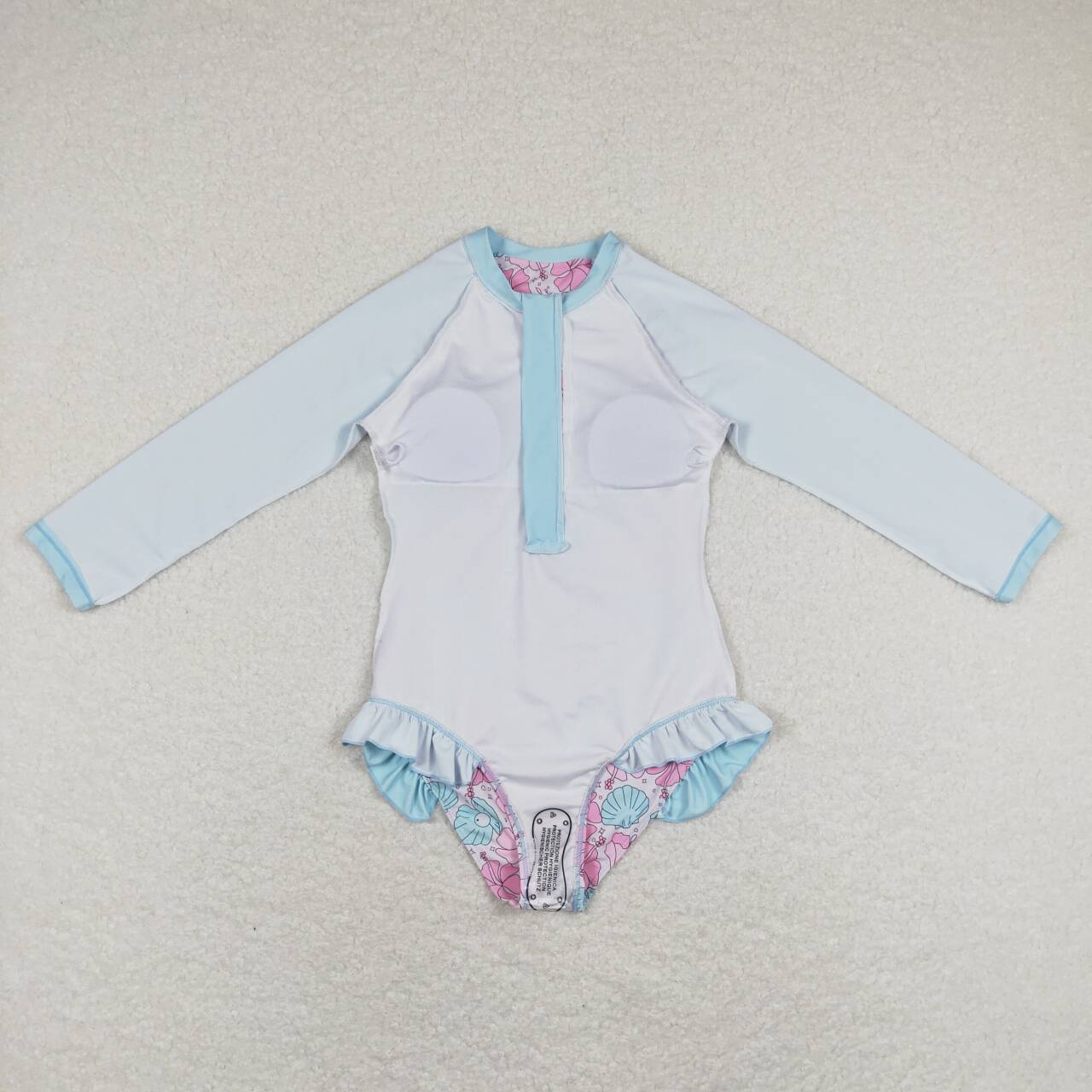 S0182 Blue Purple Floral Girls Swimming Bathing Suits Swimsuits