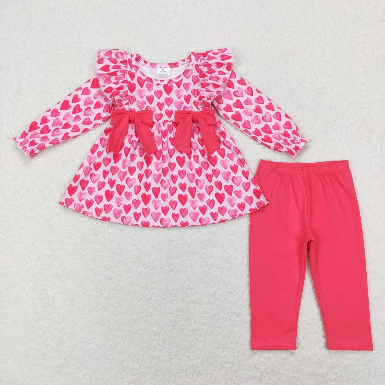 GLP1108 Valentine Pink Love Bow Girls Long Sleeve Pants Outfits