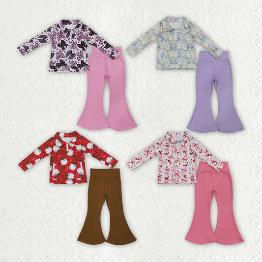 Halloween & Christmas Girls Flared Pants Sets Kids Sibling Matching Clothes